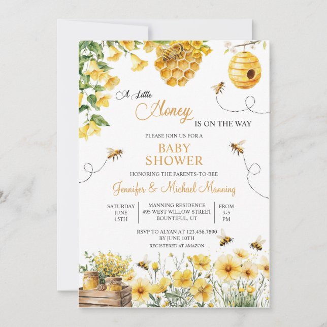 Bee A Little Honey is on the Way Baby Shower Invitation (Front)