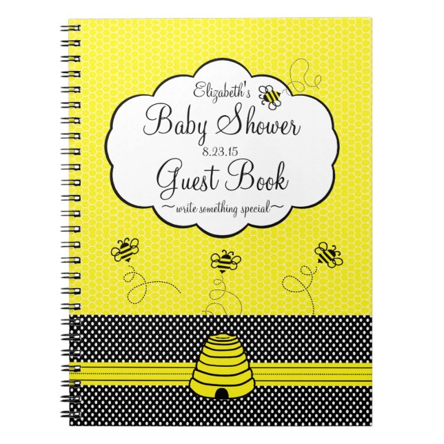 Bee and Bee Hive Baby Shower Guest Book- Spiral Notebook (Front)
