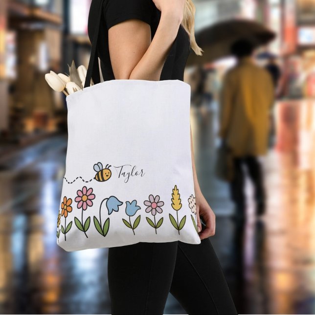 Bee and Colourful Flowers Personalised Gift Tote Bag (Bee and Colorful Flowers Personalized Gift Tote Bag
by Ricaso. Add own text to this cute bag)