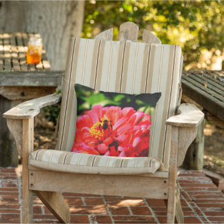 Bee and Coral Zinnia Cushion