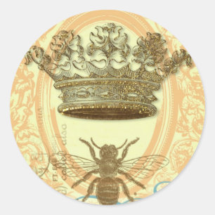 Bee and Crown Classic Round Sticker