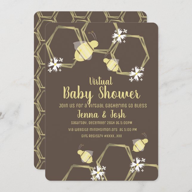 Bee and Daisy Floral Virtual Baby Shower Invitation (Front/Back)