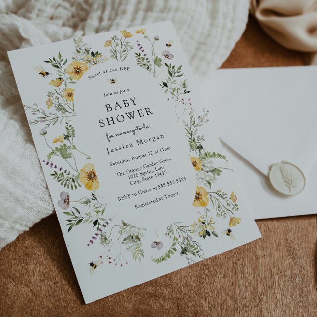Bee and Delicate Wildflower Baby Shower Invitation (Creator Uploaded)