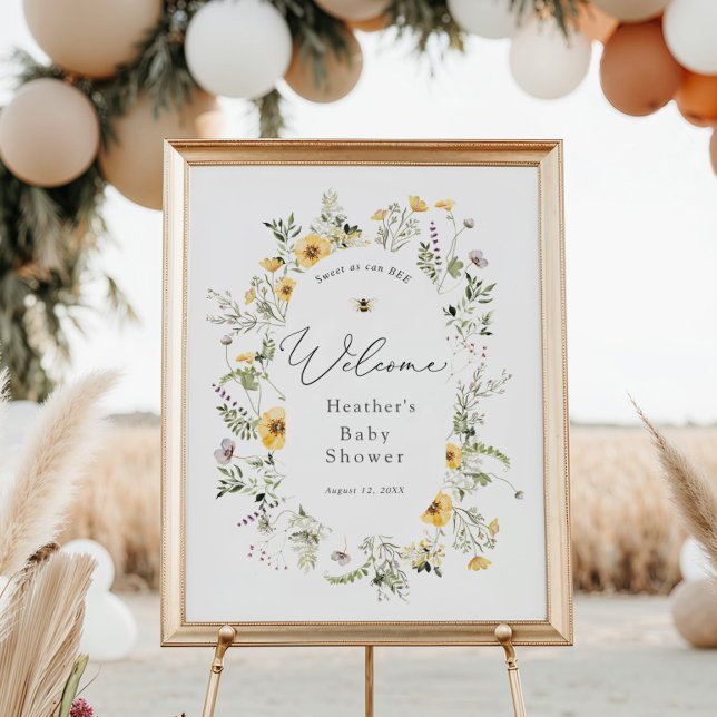 Bee and Delicate Wildflower Baby Shower Welcome Poster (Creator Uploaded)