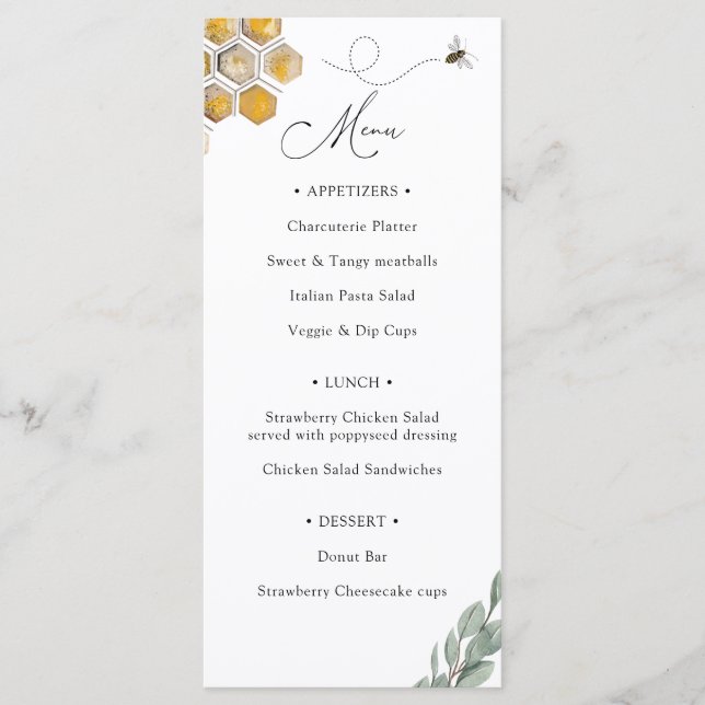Bee and Eucalyptus Menu (Front)