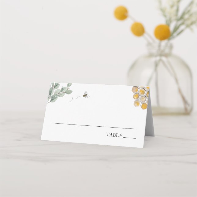 Bee and Eucalyptus Shower Place Cards (Front)