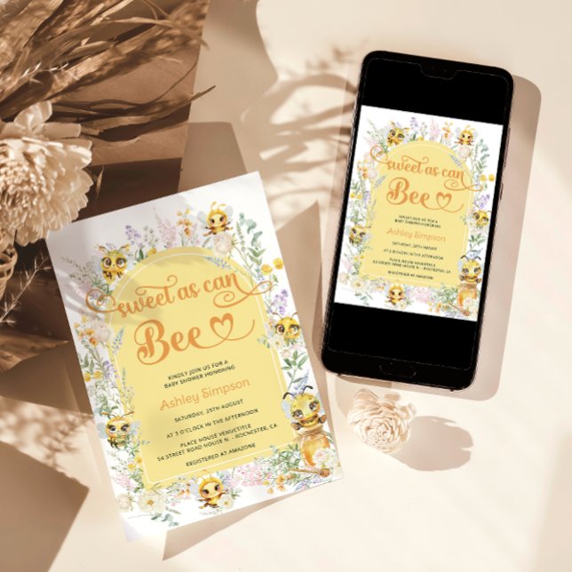 Bee and Floral Cute Baby Shower Invitation (Creator Uploaded)