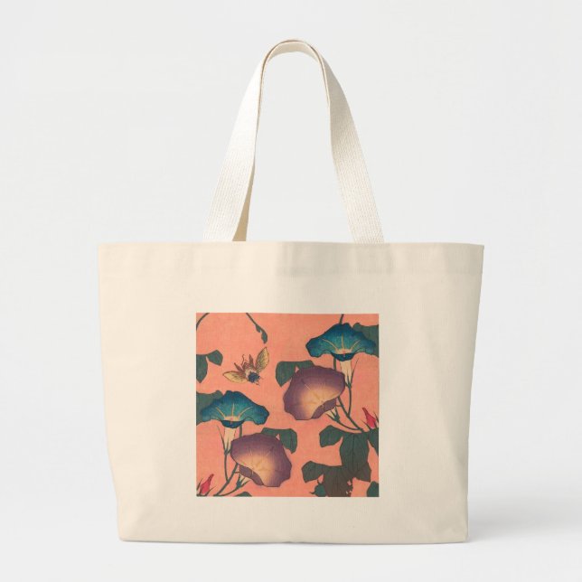 Bee and Flower Japanese Asian Art Large Tote Bag (Front)