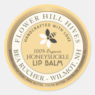Bee and Flower Logo Beeswax Lip Balm Label 