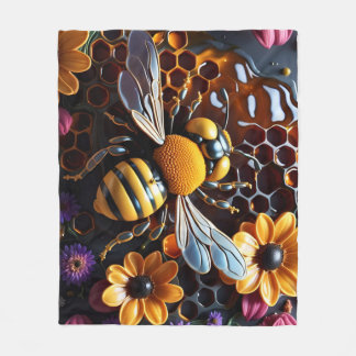bee and flowers fleece blanket