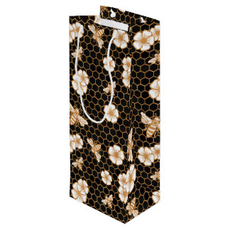 Bee and Flowers Pattern Wine Gift Bag