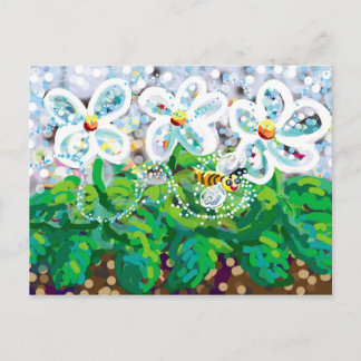 bee and flowers postcard