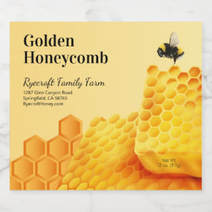 Bee and Golden Cut Comb Honey Box Label