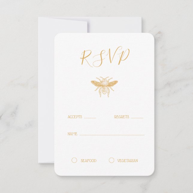 Bee and Golden Honeycomb Pattern RSVP (Front)
