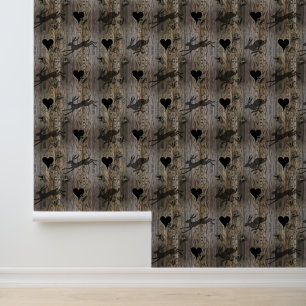 Bee and Hare Silhouette on realistic Wood Wallpaper