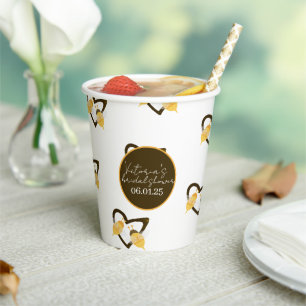 Bee and Heart Yellow Brown Bridal Shower  Paper Cups