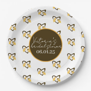 Bee and Heart Yellow Brown Bridal Shower Paper Plate
