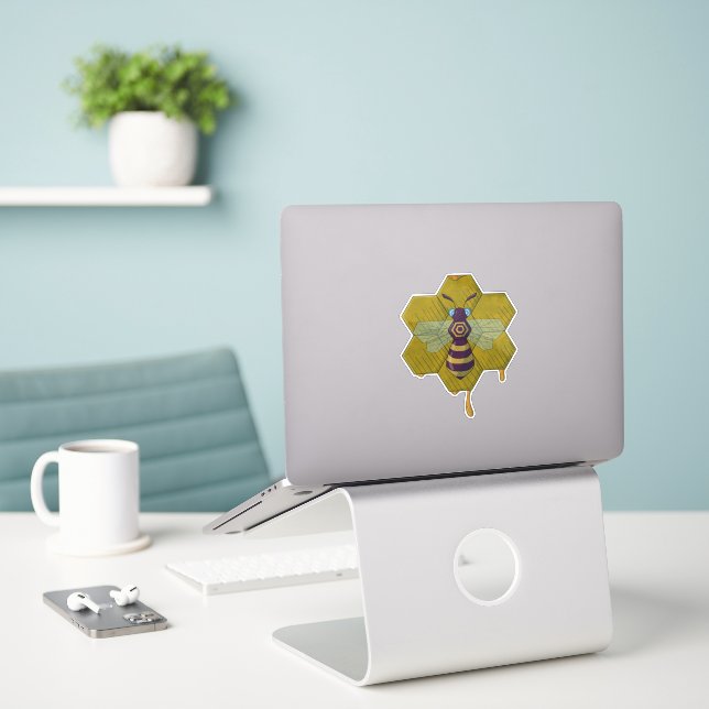 Bee and Hive sticker  (Laptop On Desk)