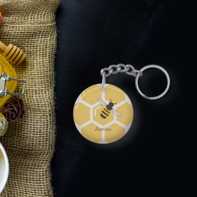 Bee and Honeycomb Key Ring (Bee and Honeycomb Keychain)