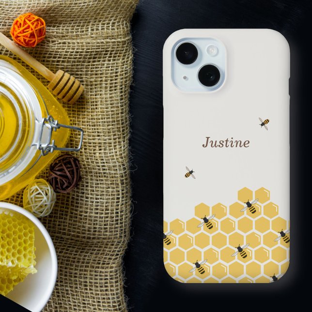 Bee and Honeycomb Pattern iPhone 15 Case (Bee and Honeycomb Pattern Phone Case)
