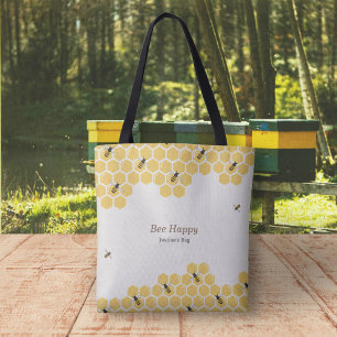 Bee and Honeycomb Pattern Tote Bag