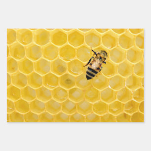 bee and honeycomb wrapping paper sheet