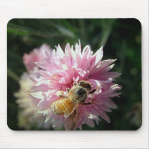 Bee and Pink Flower Mouse Pad