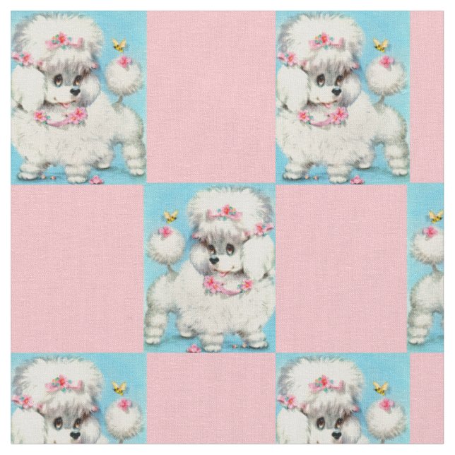 bee and poodle puppy novelty print fabric (Close Up)