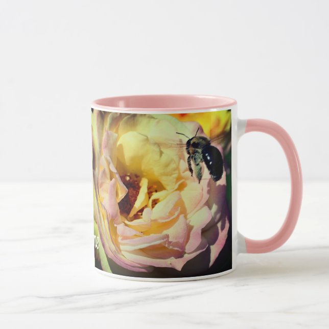 Bee And Rose Flower Personalised Mug (Right)