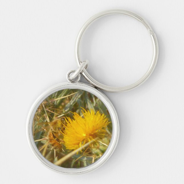 Bee and Star Thistle (Centaurea solstitialis) Key Ring (Front)