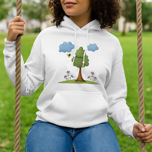 Bee and Tree Nature Scene with Flowers and Clouds Hoodie