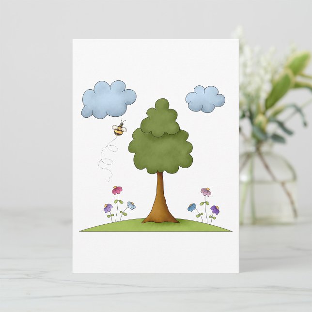 Bee and Tree Nature Scene with Flowers and Clouds Invitation (Creator Uploaded)