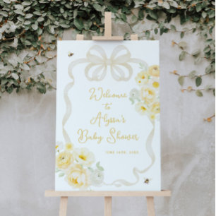 Bee and Yellow Floral Baby Shower Welcome Poster