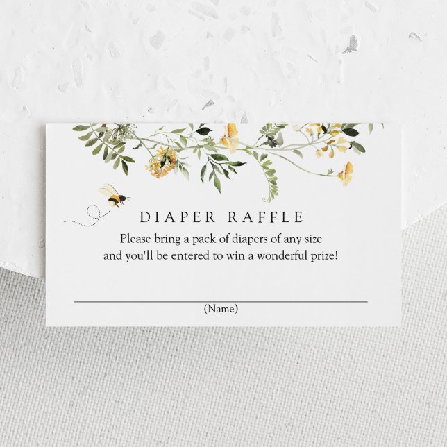 Bee and Yellow Wildflowers Diaper Raffle  Enclosure Card (Creator Uploaded)