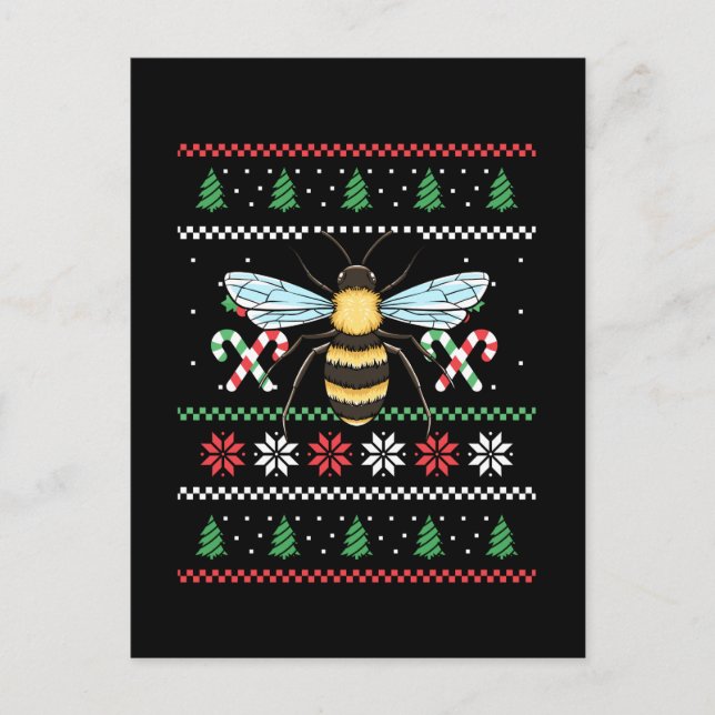 Bee Animal Bee Ugly Christmas Postcard (Front)
