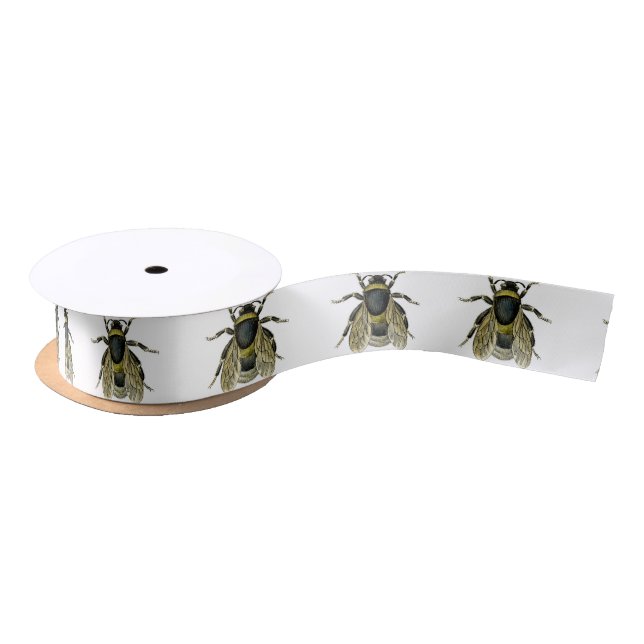 Bee antique illustration satin ribbon (Spool)