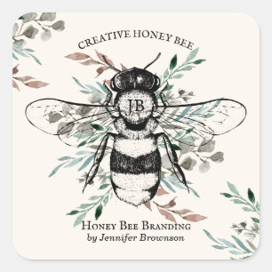 Bee Apiary Flower Honey Marketing Square Sticker