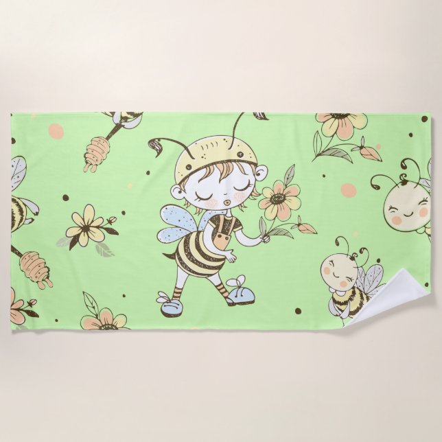 Bee Artwork Beach Towel (Front)