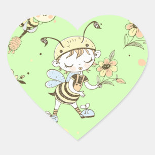 Bee Artwork Heart Sticker