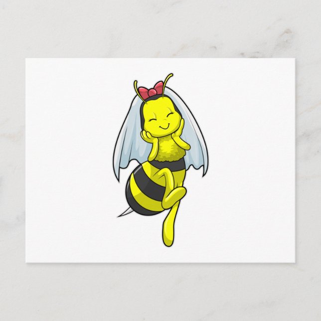 Bee as Bride at Wedding with Veil Postcard (Front)