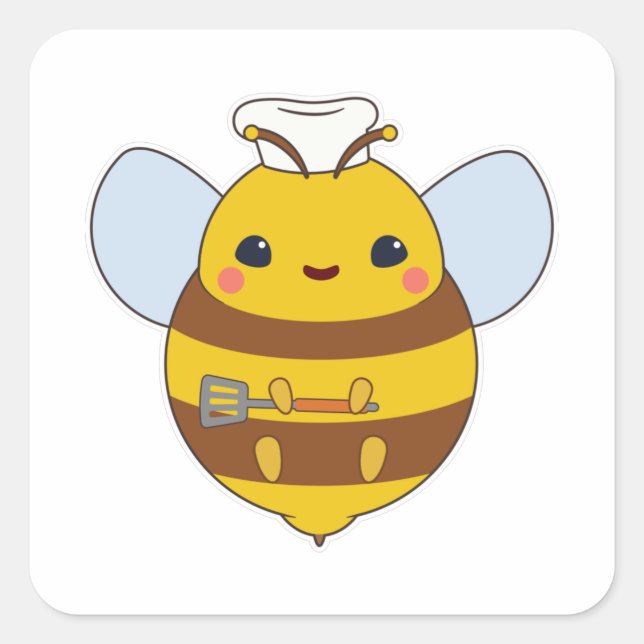 Bee as Cook with Chef's hat & Spatula Square Sticker (Front)
