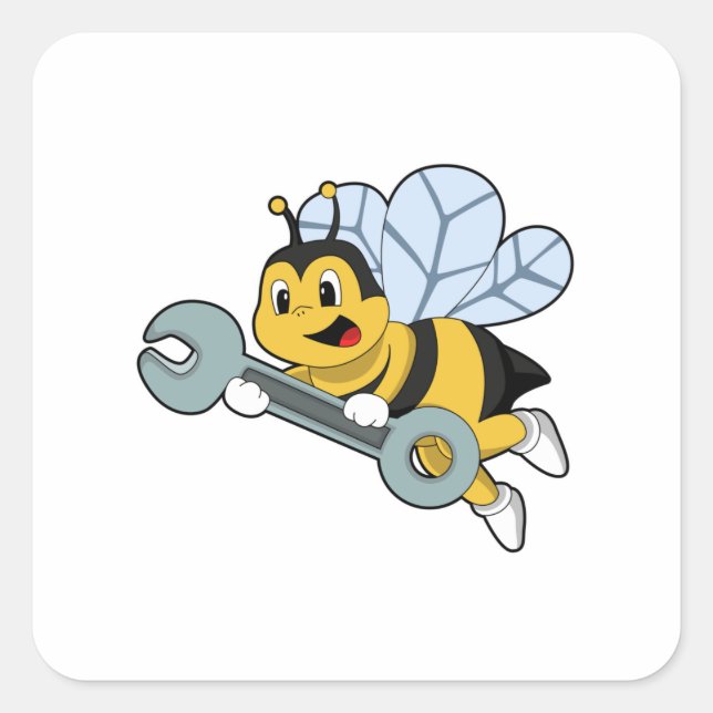 Bee as Mechanic with Wrench Square Sticker (Front)