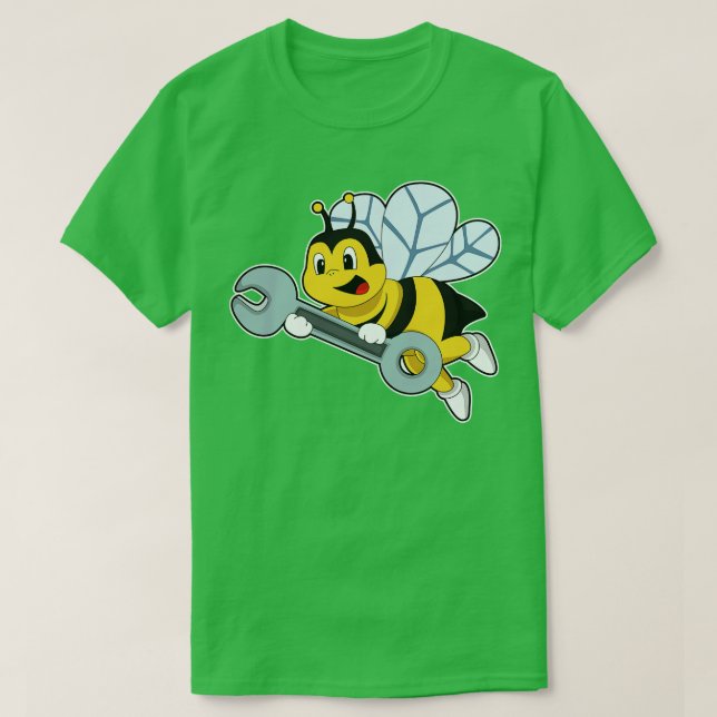 Bee As Mechanic With Wrench  T-Shirt (Design Front)