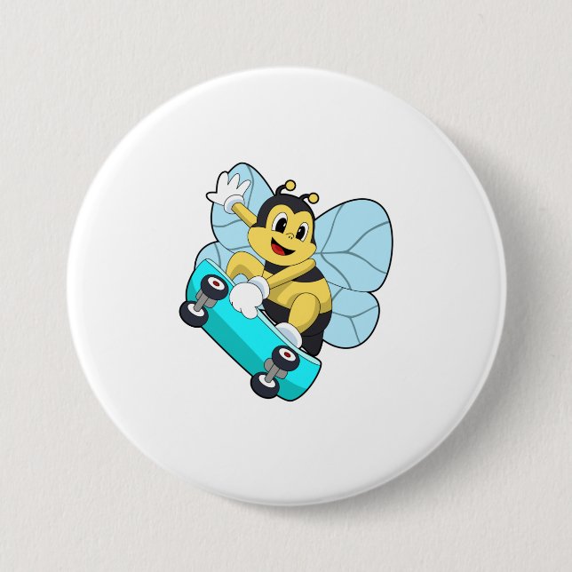 Bee as Skater with Skateboard 7.5 Cm Round Badge (Front)