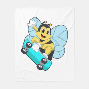 Bee as Skater with Skateboard Fleece Blanket