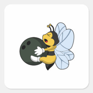 Bee at Bowling with Bowling ball Square Sticker