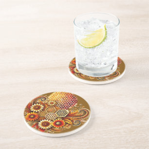Bee-autiful Coaster   Honeycomb and Floral Design