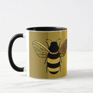 BEE-AUTIFUL DAY TEXT BUMBLE BEE BLACK GOLD YELLOW  MUG