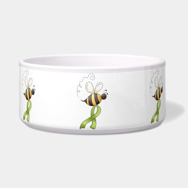 Bee Aware Green Awareness Ribbon Pet Bowl (Front)