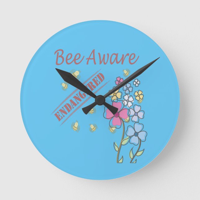 Bee Aware - Save the Bees Round Clock (Front)